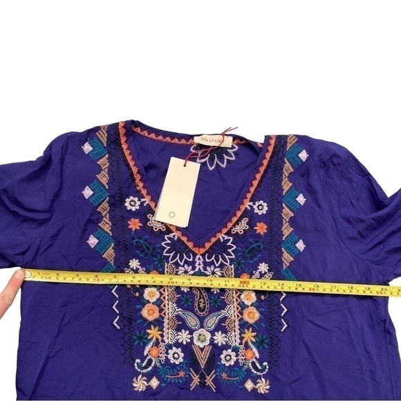 NWT Solitaire royal blue boho embroidered peasant blouse - Picture 9 of 12